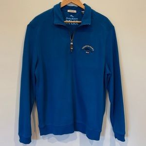 Mens Tommy, Bahama, RELAX L quarter zip blue cotton sweater
